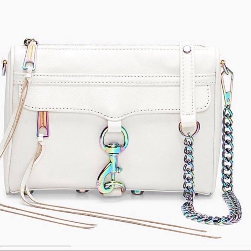 Rebecca Minkoff White Mini MAC oil slick hardware